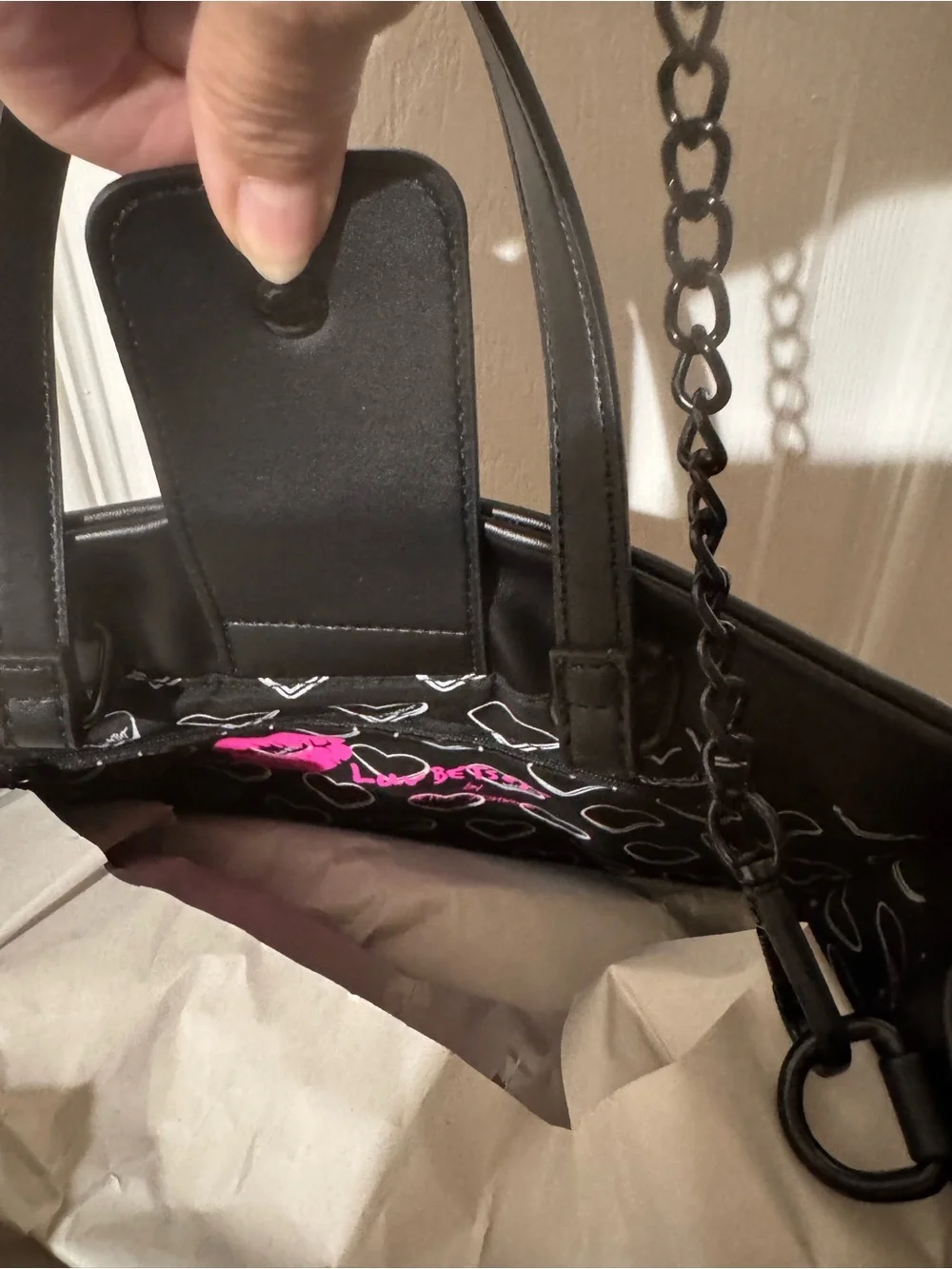Betsey Johnson Black Teddy Embroidered Tote Bag with Heart Charm